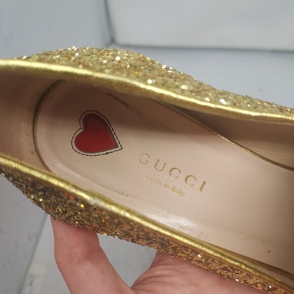 GUCCI GOLD SEQUIN GG PEYTON WEB HEEL SHOE - Picture 7 of 11